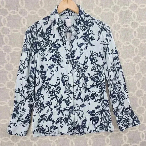Chico's Paisley Printed Button Down Long sleeve Women's Shirt 0/S - Picture 1 of 8